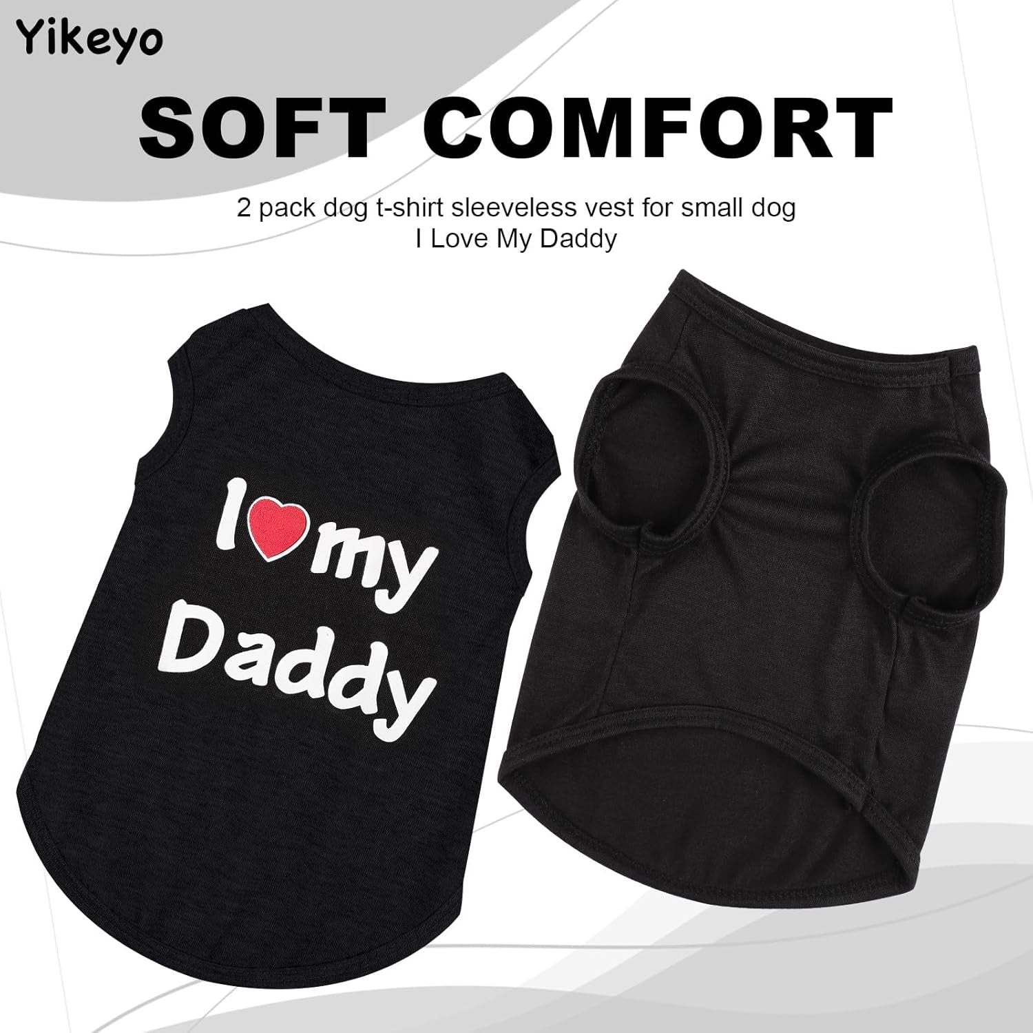 2 Pack Dog T-Shirt Sleeveless Vest for Small Dog, Love Mommy Daddy Chihuahua Yorkie Tank Top Tee Shirt Boy Girl Breathable, Summer Cute Female Male Stretchy Cotton Puppy Pet Cat Clothing, XS, Black