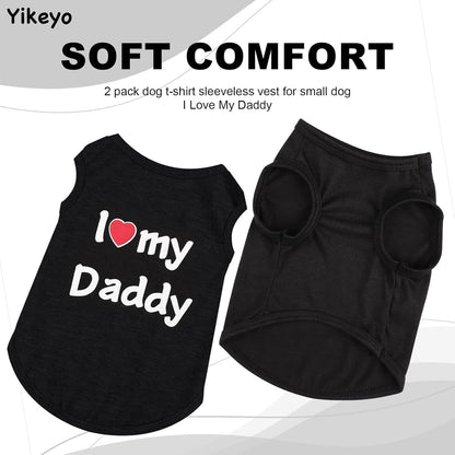 2 Pack Dog T-Shirt Sleeveless Vest for Small Dog, Love Mommy Daddy Chihuahua Yorkie Tank Top Tee Shirt Boy Girl Breathable, Summer Cute Female Male Stretchy Cotton Puppy Pet Cat Clothing, XS, Black