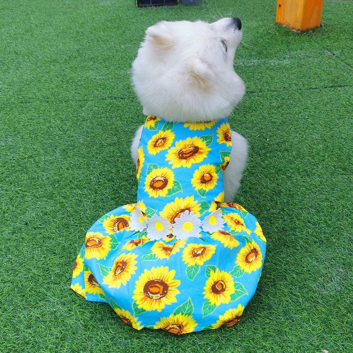 Dog Dresses for Small Dogs Sunflower Print Small Dog Dress Puppy Dress Dog Apparel Dog Cloth for Small Dog Girls (L(13.2-16.5Lb))