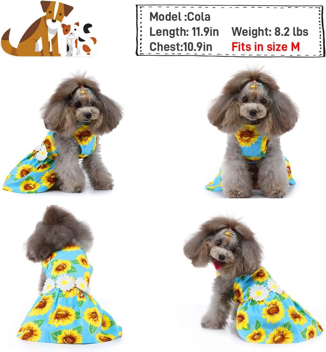 Dog Dresses for Small Dogs Sunflower Print Small Dog Dress Puppy Dress Dog Apparel Dog Cloth for Small Dog Girls (L(13.2-16.5Lb))