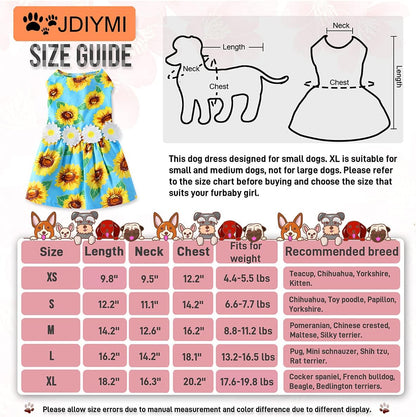 Dog Dresses for Small Dogs Sunflower Print Small Dog Dress Puppy Dress Dog Apparel Dog Cloth for Small Dog Girls (L(13.2-16.5Lb))