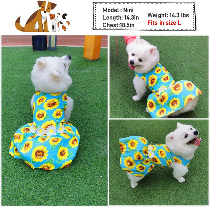 Dog Dresses for Small Dogs Sunflower Print Small Dog Dress Puppy Dress Dog Apparel Dog Cloth for Small Dog Girls (L(13.2-16.5Lb))