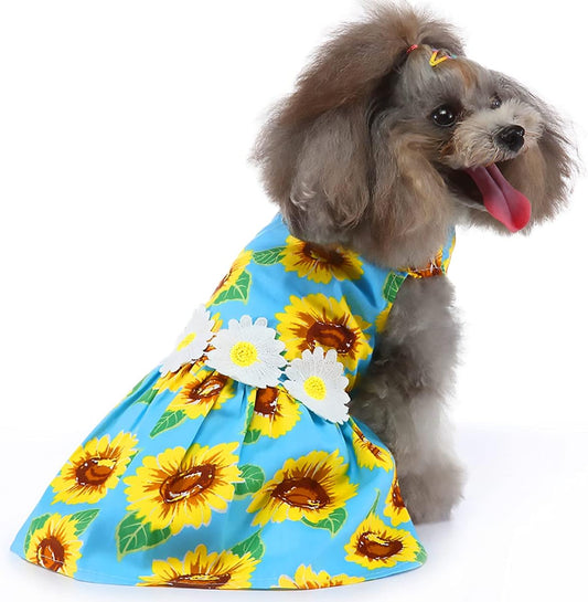 Dog Dresses for Small Dogs Sunflower Print Small Dog Dress Puppy Dress Dog Apparel Dog Cloth for Small Dog Girls (L(13.2-16.5Lb))