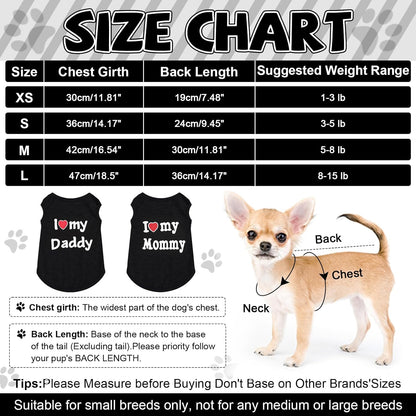 2 Pack Dog T-Shirt Sleeveless Vest for Small Dog, Love Mommy Daddy Chihuahua Yorkie Tank Top Tee Shirt Boy Girl Breathable, Summer Cute Female Male Stretchy Cotton Puppy Pet Cat Clothing, XS, Black