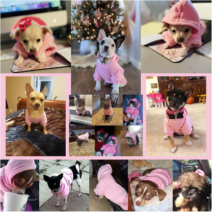 Winter Dog Hoodie Sweatshirts with Pockets Warm Dog Clothes for Small Dogs Chihuahua Coat Clothing Puppy Cat Custume (Pink, X-Small)