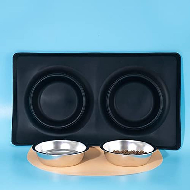 Dog Bowls with Mat, Dog Water Food Bowl Set (26.5Oz Each), No Spill Dual Pet Feeder Stainless Steel Bowl in Silicone Mat for Medium Sized Dogs