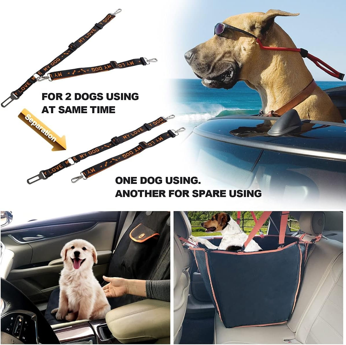 Upgraded 4-In-1 Dog Car Seat Cover Pet Seat Covers for Back Seat, Scratch Proof & Nonslip Backing & Hammock, 900D Heavy Duty Dog Seat Protector for Cars, Trucks and Suvs (Black)