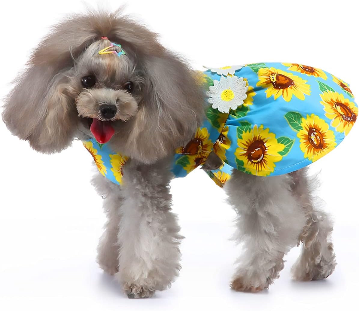 Dog Dresses for Small Dogs Sunflower Print Small Dog Dress Puppy Dress Dog Apparel Dog Cloth for Small Dog Girls (L(13.2-16.5Lb))