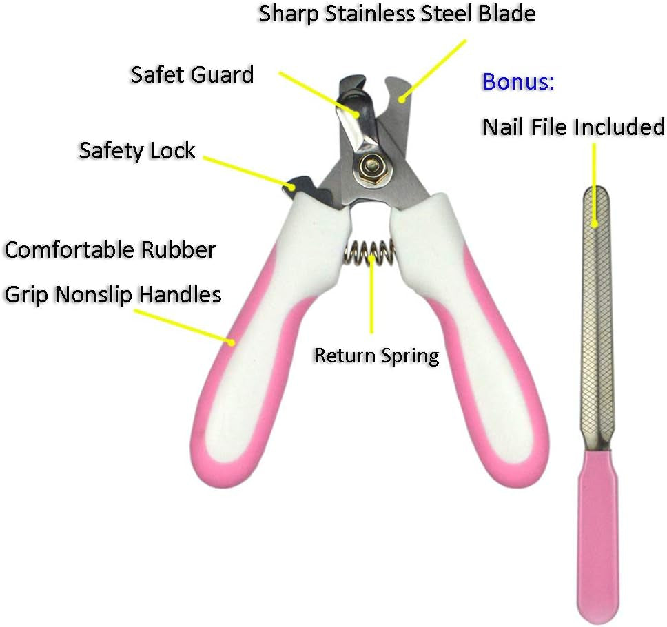 Dog Nail Clippers,Dog Nail Trimmer with Safety Guard to Avoid Over,Stainless Steel Razor Sharp Blades,Professional Grooming Tool at Home for Small Breed Dogs Cats Pink