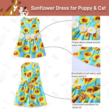 Dog Dresses for Small Dogs Sunflower Print Small Dog Dress Puppy Dress Dog Apparel Dog Cloth for Small Dog Girls (L(13.2-16.5Lb))